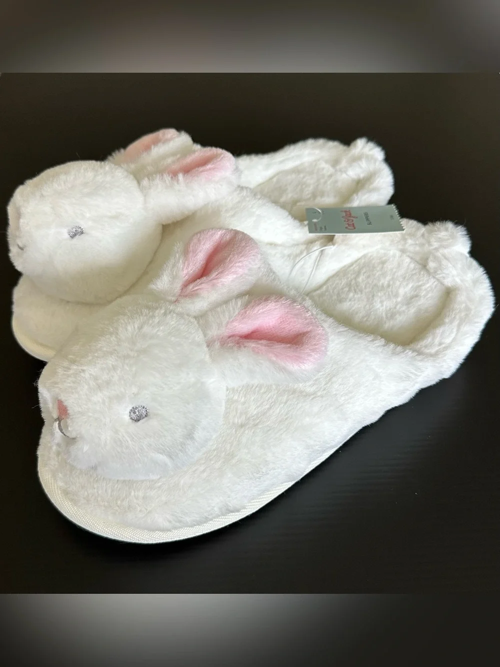 Kids Bunny Slippers White Rabbit Plush with Pink Inner Ears NEW Cat & Jack